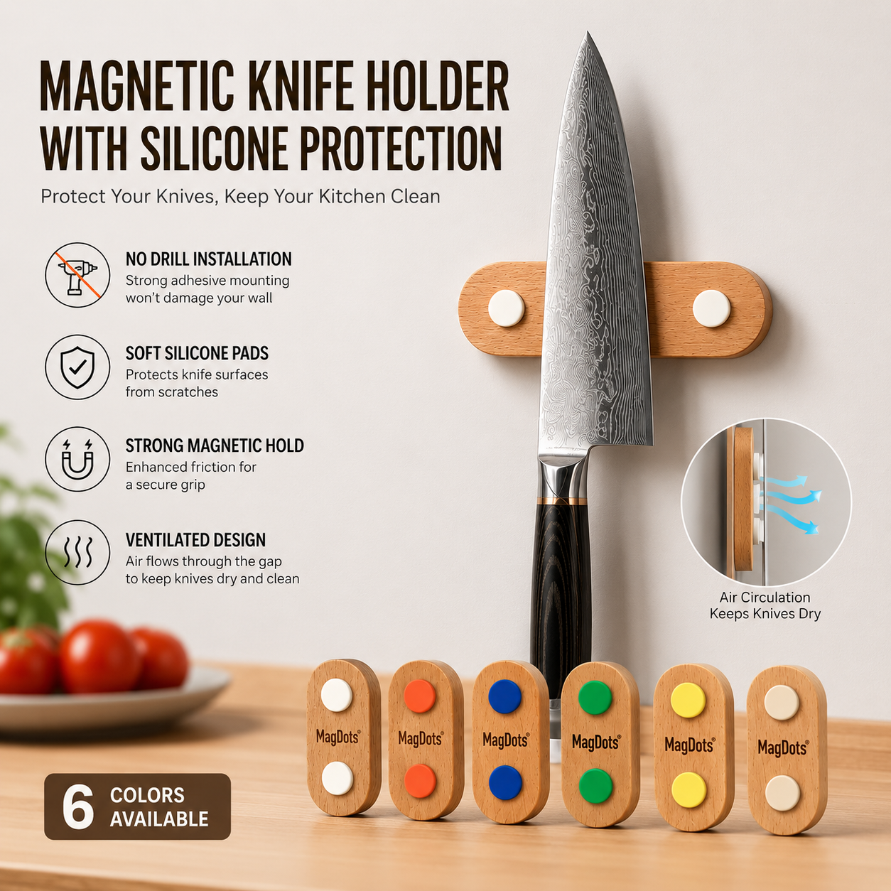 Magnetic Knife Strip - Silicone Magnetic Kitchen Knife Holder Oval