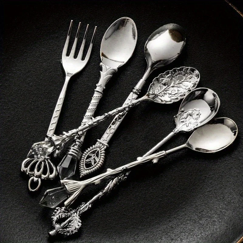 6pcs Vintage Spoons Fork Royal - Kitchen Gadgets Gold のレビューと価格
