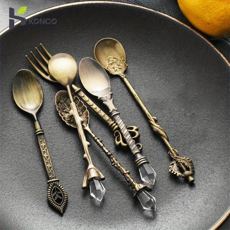 6pcs Vintage Spoons Fork Royal - Kitchen Gadgets Gold のレビューと価格